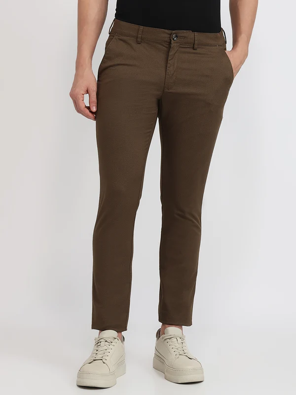 Colorplus Men Brown Super Slim Fit Printed Trouser 32 / Brown