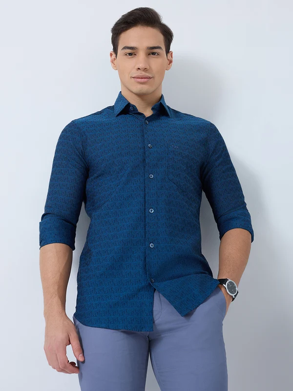 Colorplus Men Blue Regular Fit Jacquard Casual Shirt S / Blue