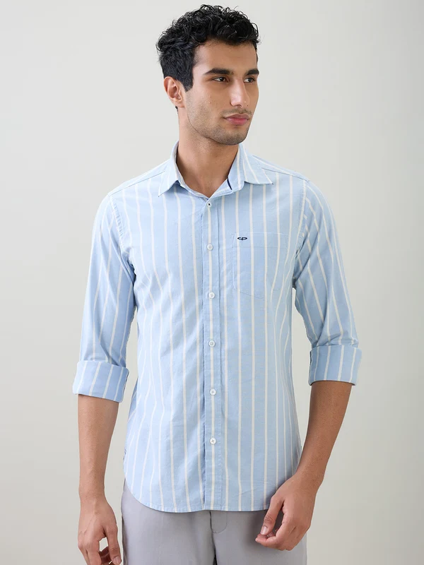 Colorplus Men Blue Slim Fit Solid Casual Shirt L / Blue