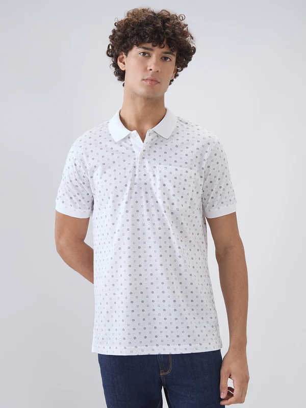 Colorplus Men White Regular Fit Printed Polo Neck Collar T-Shirt 2XL / White