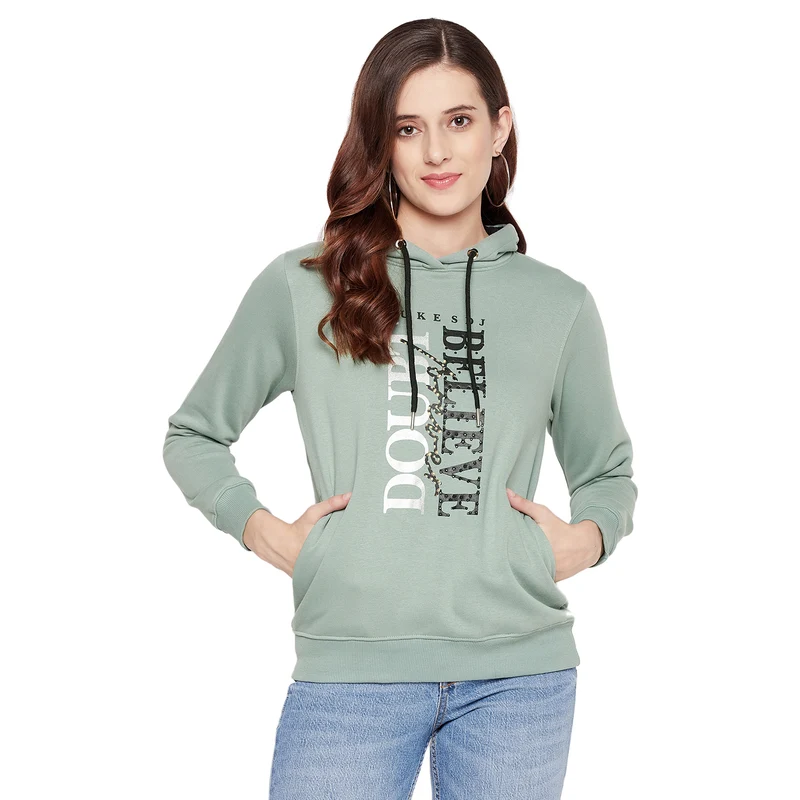 Duke Urban Women Full Sleeve Hooded Sweatshirt (LFX820) Sage Green / XXL / Printed
