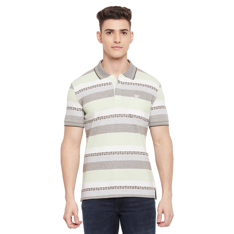 Duke Stardust Men Half Sleeve Cotton T-shirt (LF5394) L / Air Force / Striped