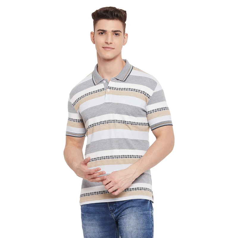 Duke Stardust Men Half Sleeve Cotton T-shirt (LF5394) M / Sky / Striped