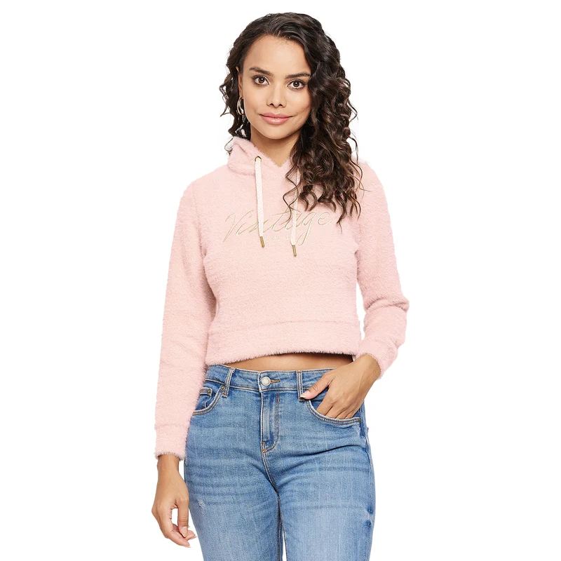 Duke Urban Women Full Sleeve Hooded Sweatshirt (LFX847) L.Pink / S / Embroidered