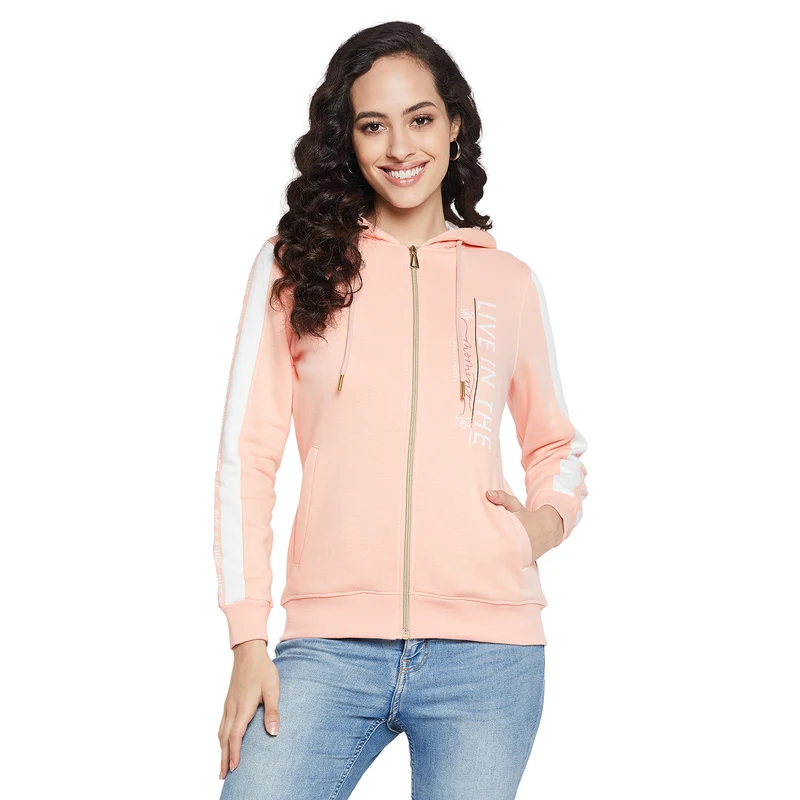 Duke Urban Women Full Sleeve Hooded Sweatshirt (LFX839) Peach Bud / XL / Printed