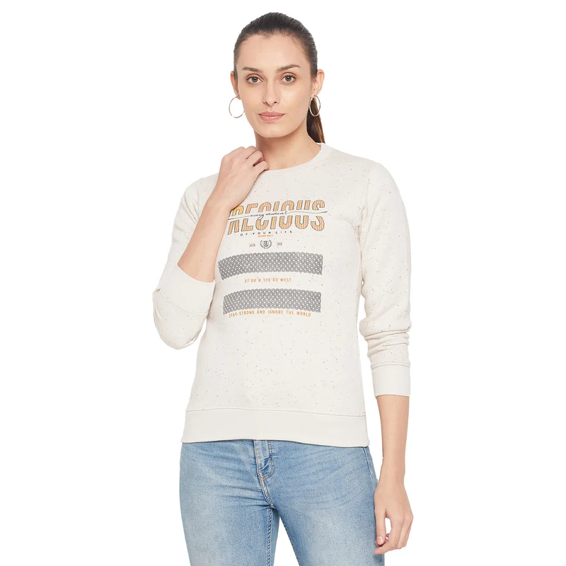 Duke Urban Women Full Sleeve Round Neck Sweatshirt (LFX885) Off White Nap / S / Printed
