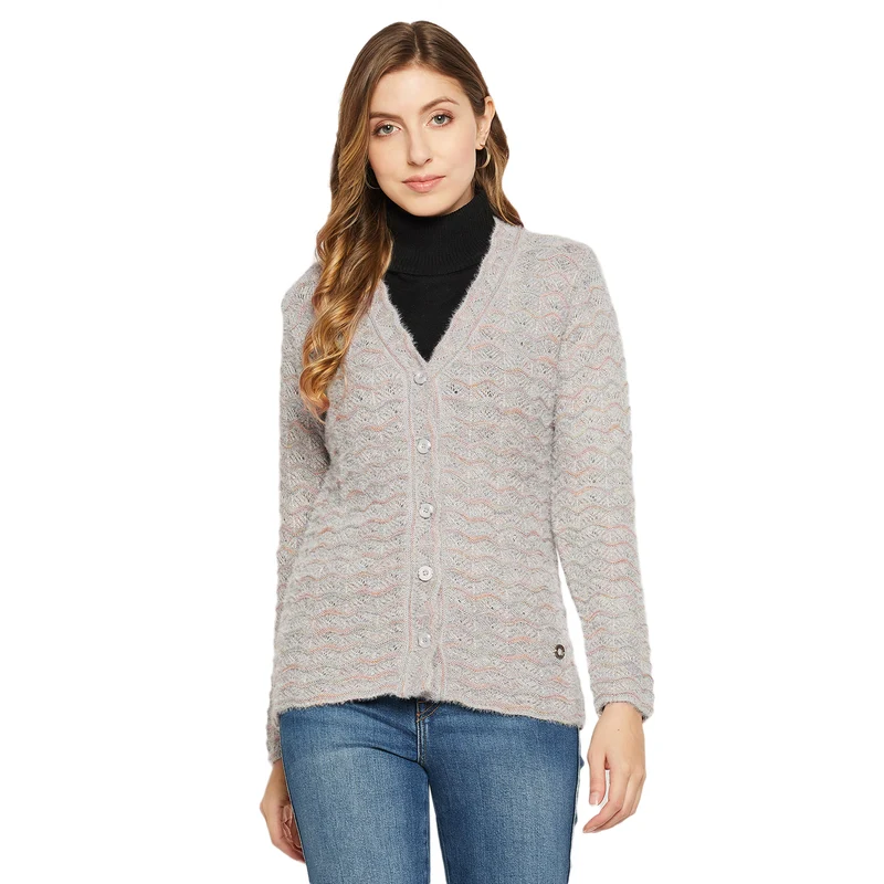 Duke Stardust Women Full Sleeve Cardigan (SDS9739) M.Grey Mix / S / Solid