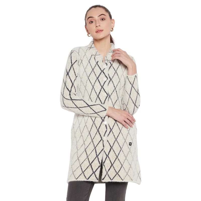 Duke Urban Women Full Sleeve Cardigan (SDS1096) Peach Bud / XL / Argyle