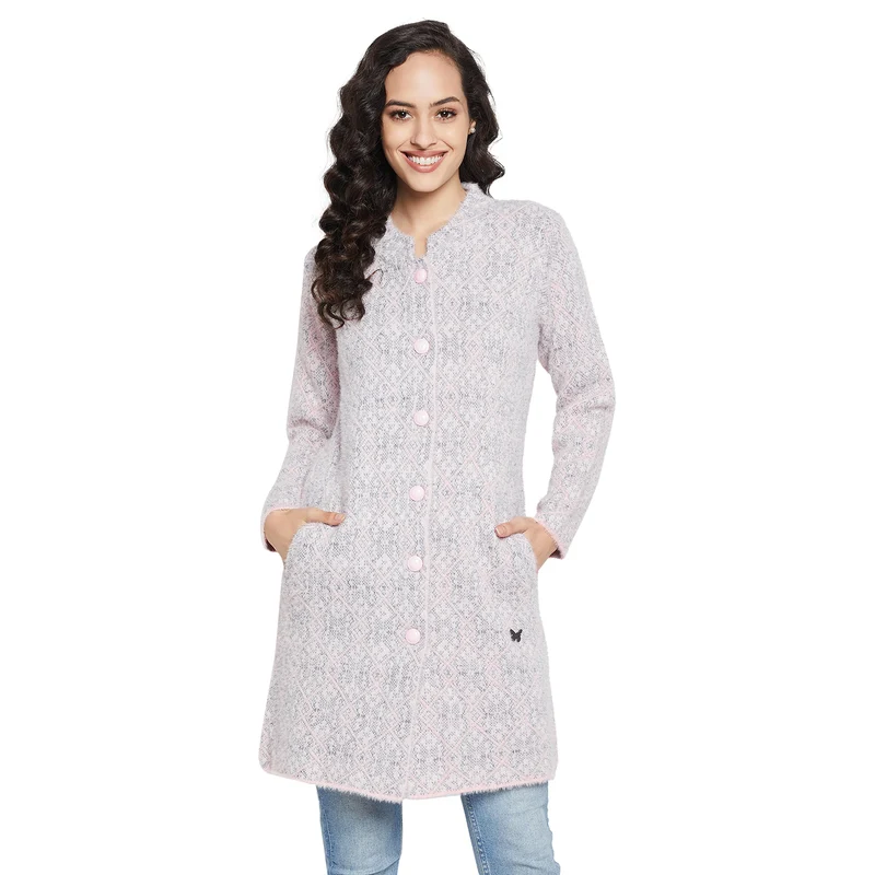 Duke Urban Women Full sleeve Round Neck Cardigan (SDS1098) Salmon Pink / L / Argyle
