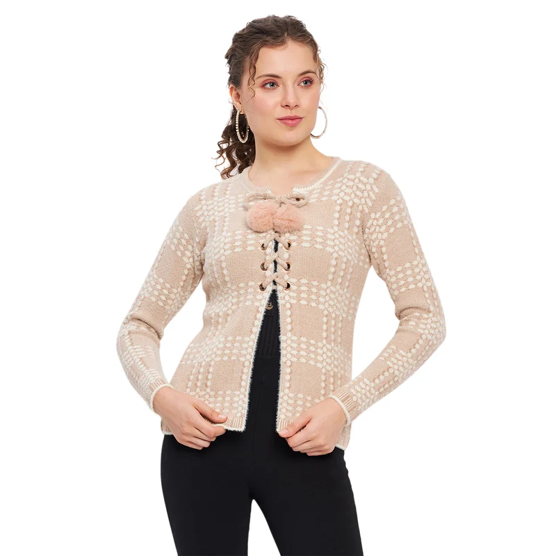 Duke Urban Women Full Sleeve Self Design Cardigan (SDS1047) Beige / L / Self Design