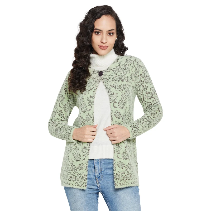 Duke Urban Women Full sleeve Round Neck Cardigan (SDS1132) Sapgreen / XL / Printed