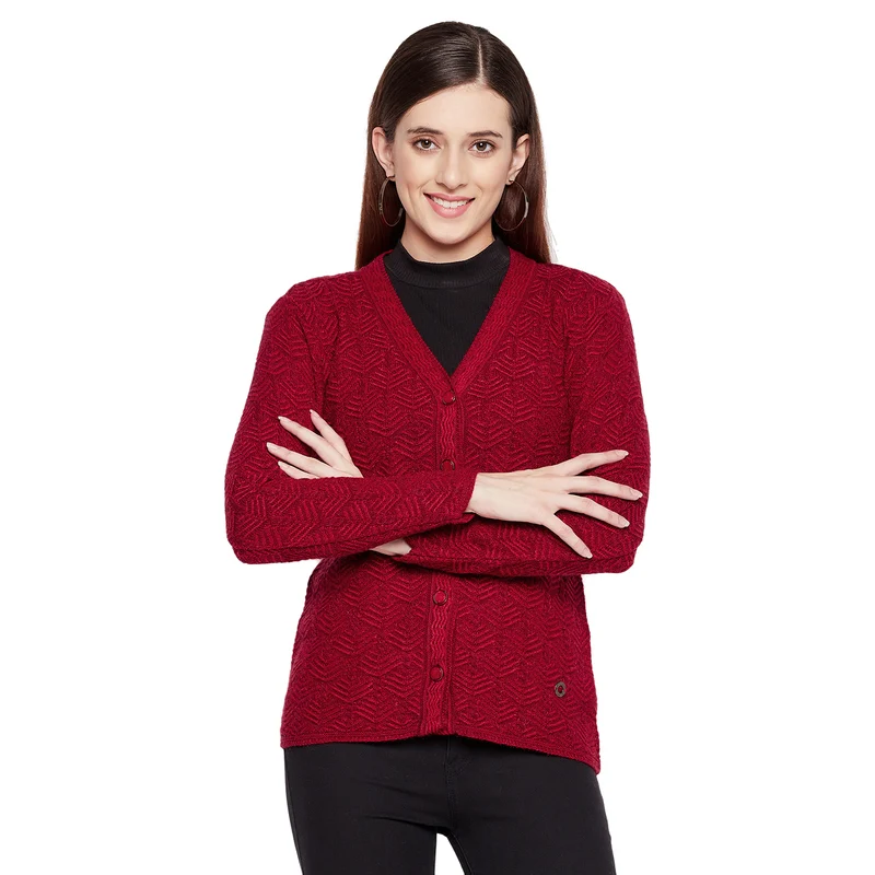 Duke Urban Women Full Sleeve Cardigan (SDS1061) Red / M / Self Design