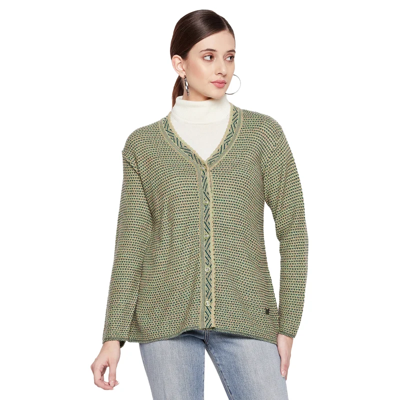 Duke Urban Women Full Sleeve Cardigan (SDS1062) Green / S / Self Design