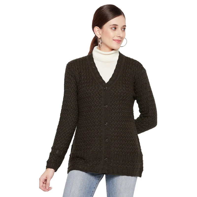 Duke Urban Women Full Sleeve Cardigan (SDS1068) Olive / S / Self Design
