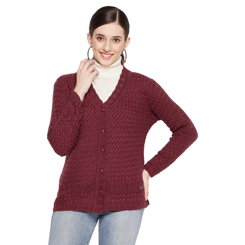 Duke Urban Women Full Sleeve Cardigan (SDS1068) Wild Rose / XL / Self Design