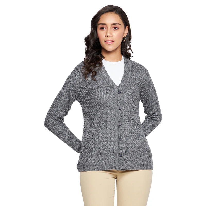 Duke Urban Women Full Sleeve Cardigan (SDS1068) Med. Grey / S / Self Design