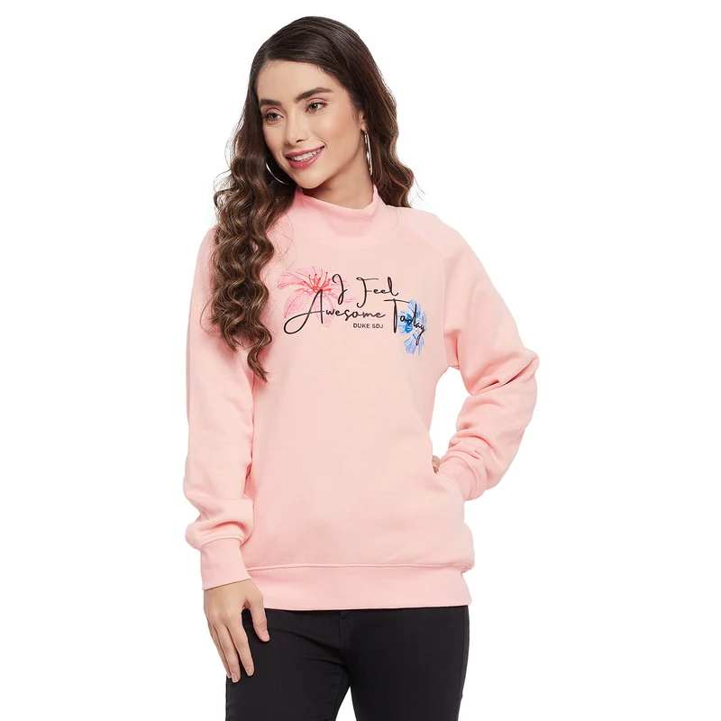 Duke Urban Women Round Neck Sweatshirt (LFX822) Peach Bud / M / Printed