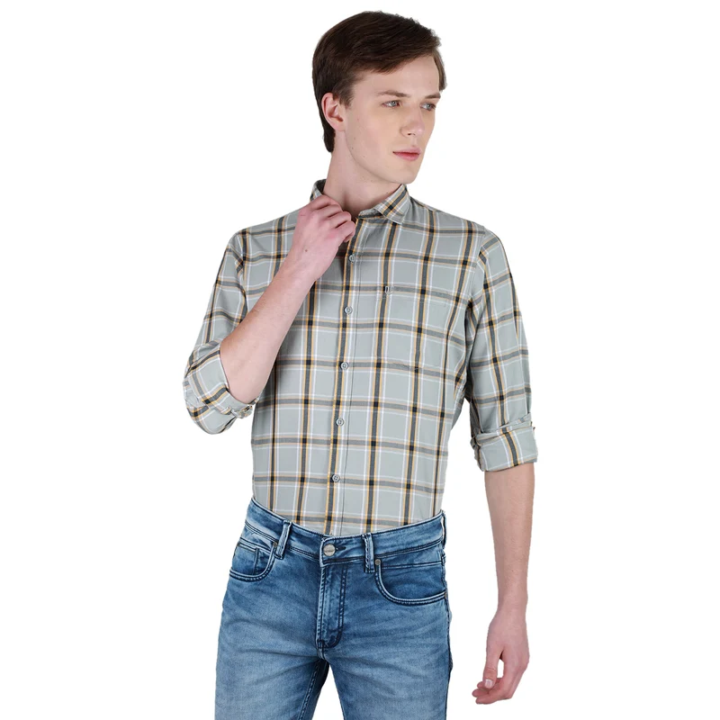 Duke Stardust Men Full Sleeve Cotton Shirt (SD7CKTNQ) L.Grey / XXL / Checkered