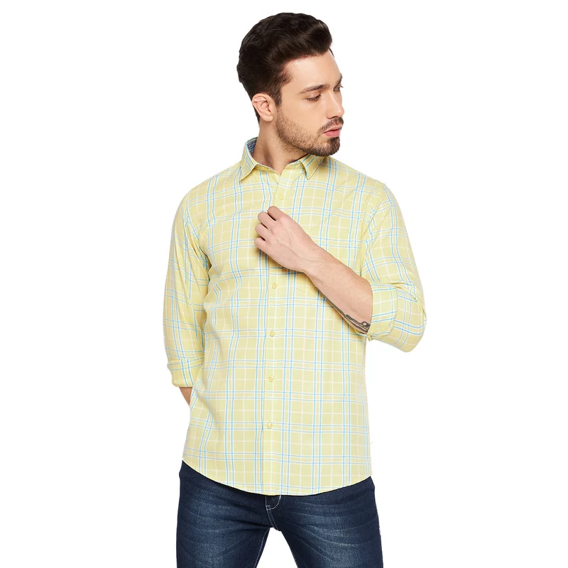 Duke Urban Men Slim Fit Checkered Spread Collar Casual Shirt (SD7CKTQ) Yellow / S / Checkered