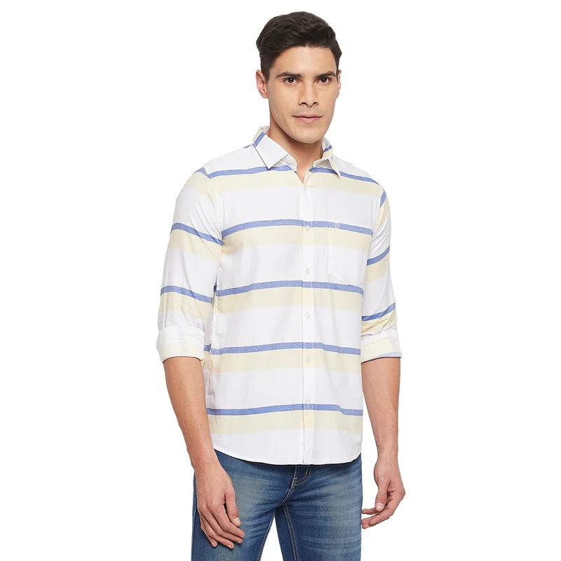 Duke Stardust Men Full Sleeve Cotton Shirt (SDO7STAQ) White/Navy / S / Striped