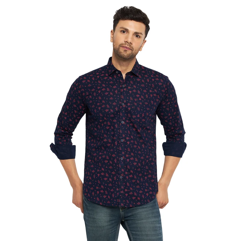 Duke Stardust Men Full Sleeve Cotton Shirts (SD9PRCSQ) Navy/Red / L