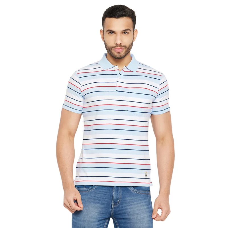 Duke Stardust Men Half Sleeve Polo Neck Cotton T-shirt (4293) Sky Mel. / XXL / Striped