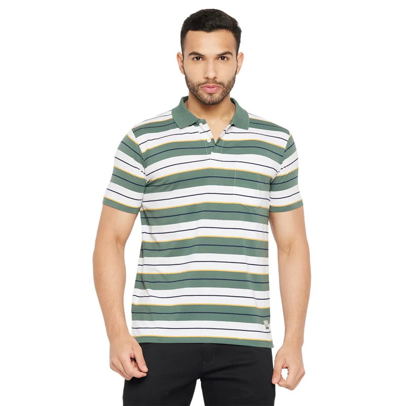 Duke Stardust Men Half Sleeve Polo Neck Cotton T-shirt (4293) Stone Green / XXL / Striped