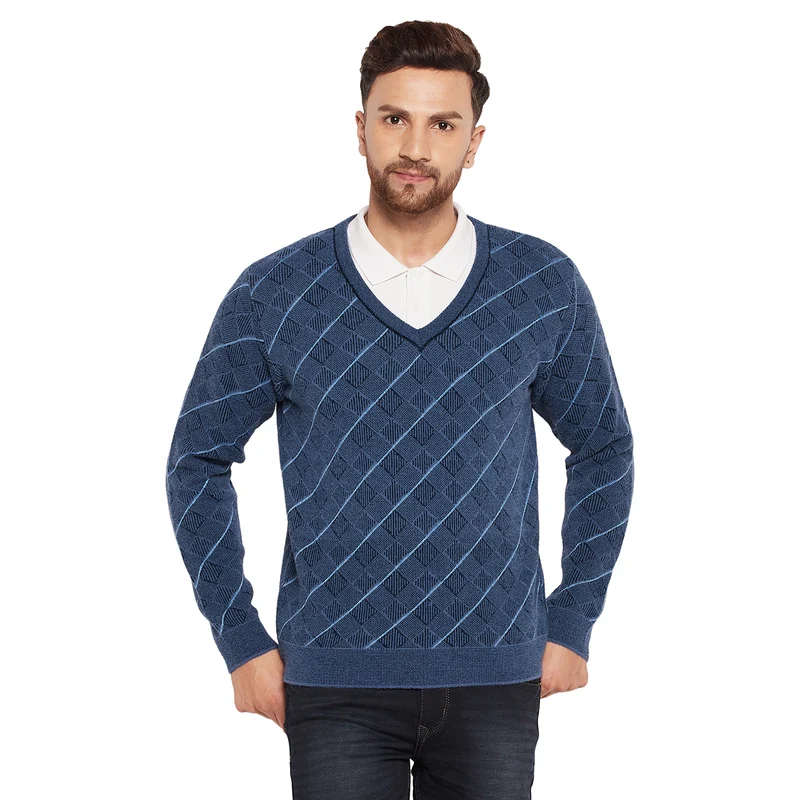 Duke Urban Men Full Sleeve V-Neck Sweater (SDS2052) Royal / XXL / Argyle