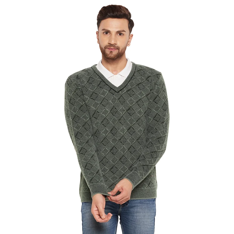 Duke Urban Men Full Sleeve V-Neck Sweater (SDS2052) Sage Green / L / Argyle