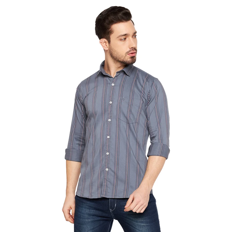 Duke Stardust Men Slim Fit Striped Spread Collar Casual Shirt (SDO8STTA) Grey / XXL / Striped