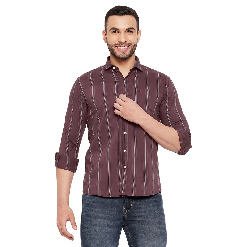 Duke Stardust Men Slim Fit Striped Spread Collar Casual Shirt (SDO8STTA) Maroon / L / Striped