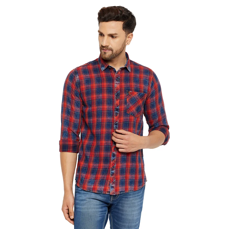Duke Urban Men Slim Fit Solid Spread Collar Casual Shirt (SDO9CKID) Rust / L / Checkered