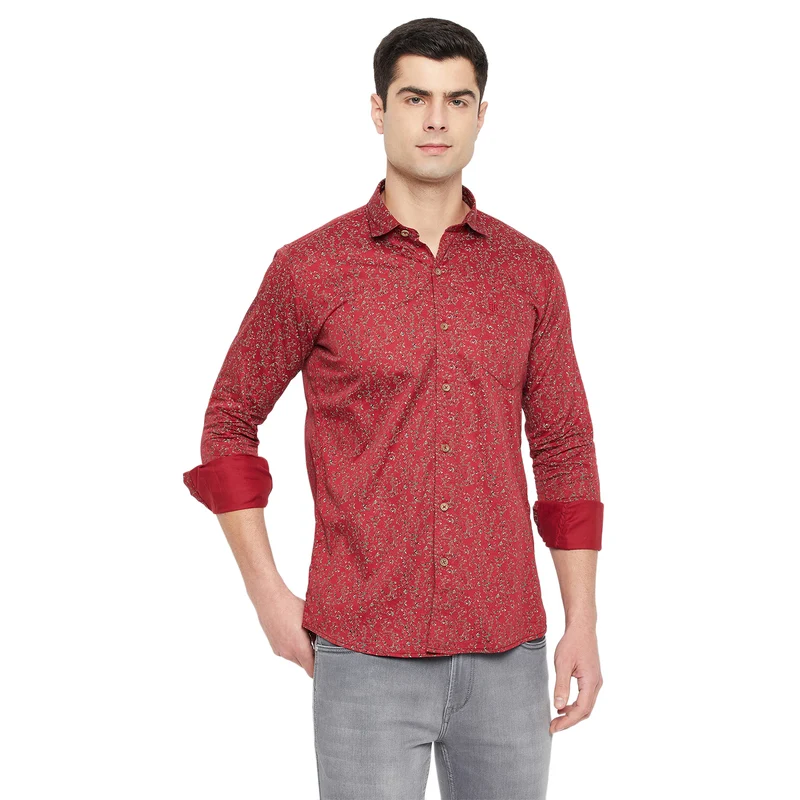 Duke Urban Men Full Sleeve Cotton Shirt (SDO8PRSM) Maroon / L / Printed
