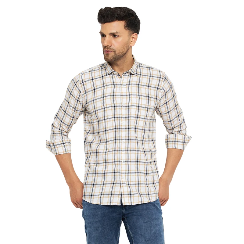 Duke Urban Men Slim Fit Solid Spread Collar Casual Shirt (SDO8CKLC) Beige / XXL / Checkered