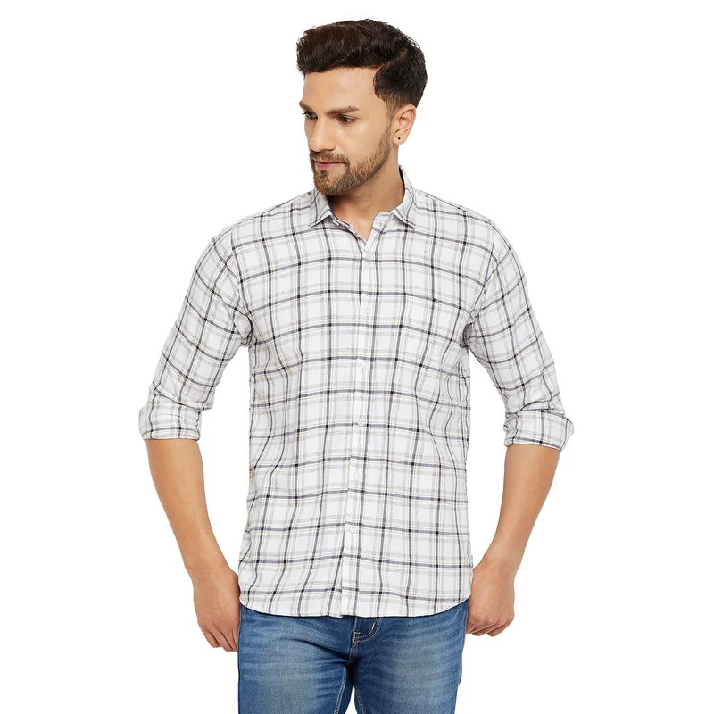 Duke Urban Men Slim Fit Solid Spread Collar Casual Shirt (SDO8CKLC) Grey / XL / Checkered