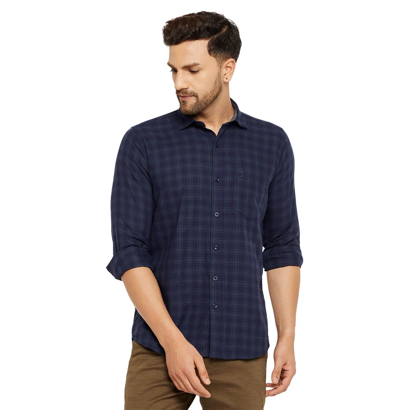 Duke Urban Men Slim Fit Solid Spread Collar Casual Shirt (SDO8CKLD) Mehandi / M / Checkered