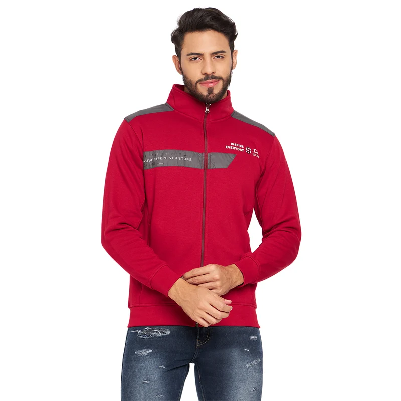 Duke Urban Men High Neck Sweatshirt (LF6132) Cranberry / XL / Solid