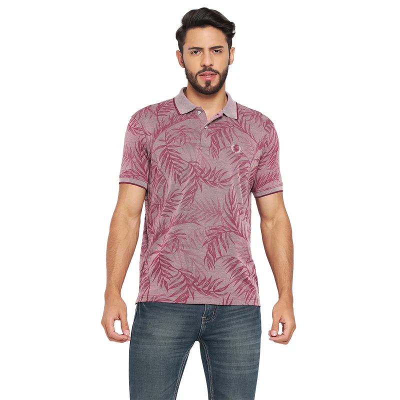 Duke Stardust Men Polo Neck Half Sleeve Cotton T-shirt (LF5714) Wine / XL / Printed