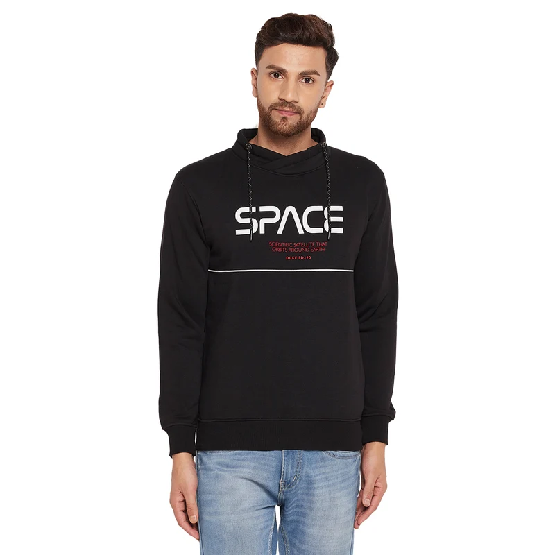 Duke Urban Men Cowl Neck Sweatshirt (LF6121) Black / XL / Printed
