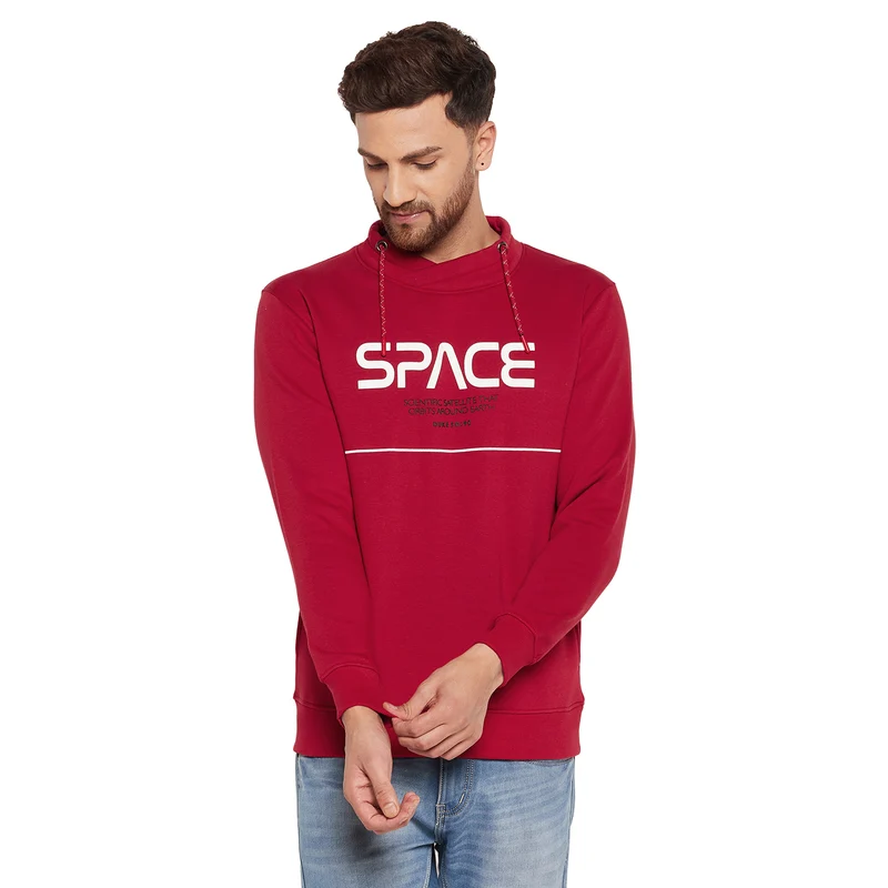 Duke Urban Men Cowl Neck Sweatshirt (LF6121) Cranberry / L / Printed