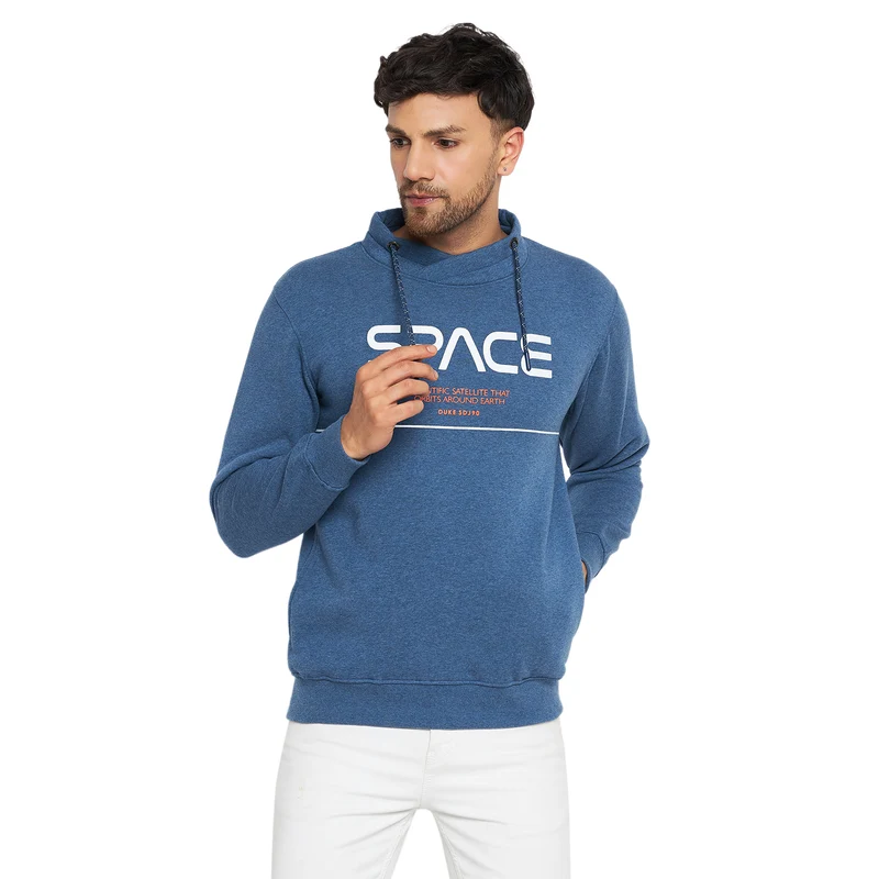 Duke Urban Men Cowl Neck Sweatshirt (LF6121) Denim Blue Mel. / M / Printed