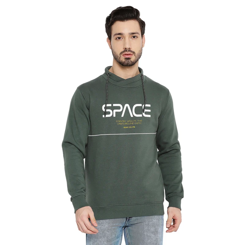Duke Urban Men Cowl Neck Sweatshirt (LF6121) Stone Green / XXL / Printed