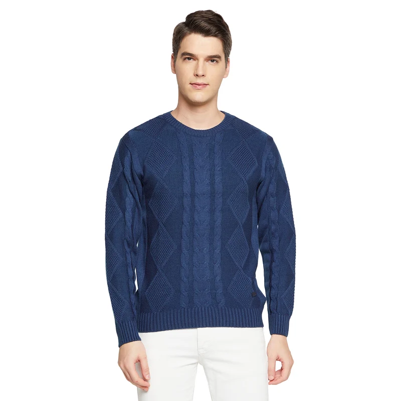 Duke Urban Men Full Sleeve Round Neck Sweater (SDS2018) Airforce / M / Self Design