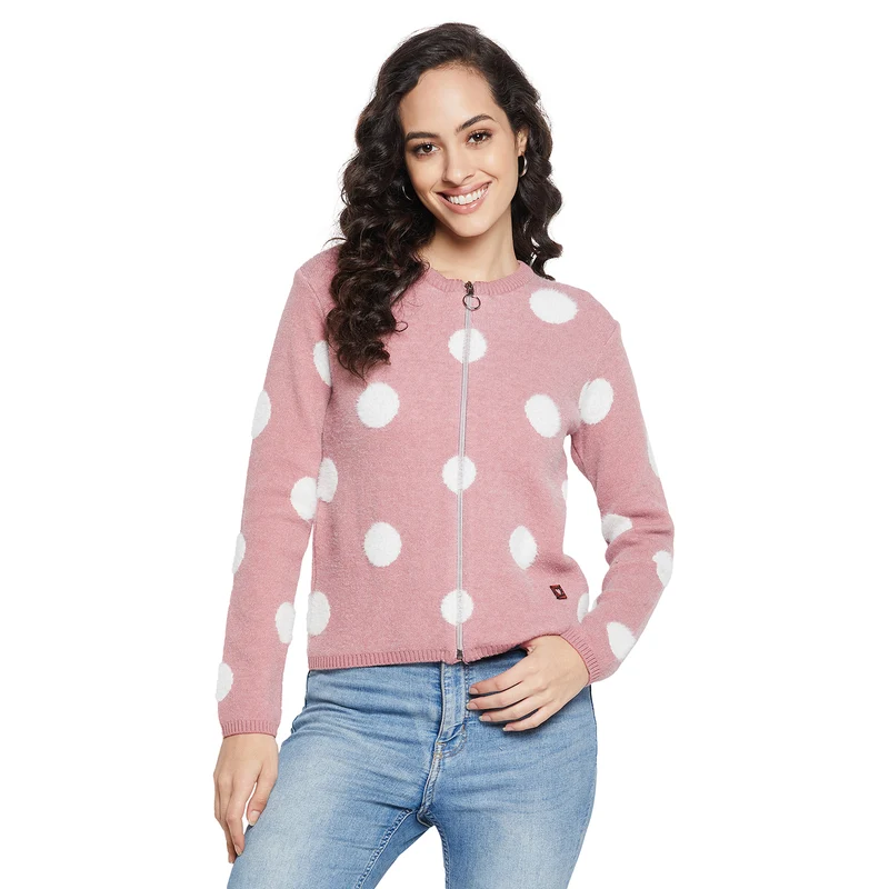 Duke Urban Women Full sleeve Round Neck Zipper Cardigan (SDS1005) D.Navy / L / Polka Print