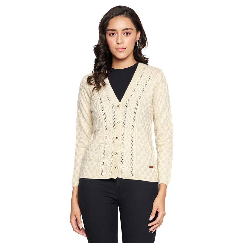 Duke Urban Women Full sleeve V Neck Cardigan (SDS1049) Fawn Mix / S / Self Design