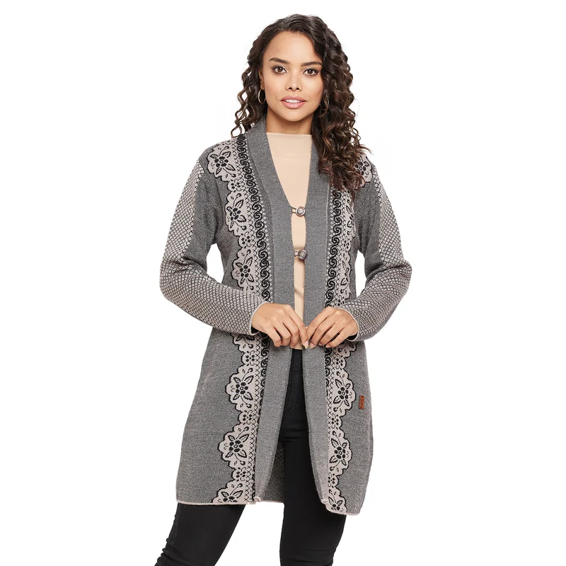 Duke Urban Women Full sleeve V Neck Cardigan (SDS1133) Black / S / Self Design