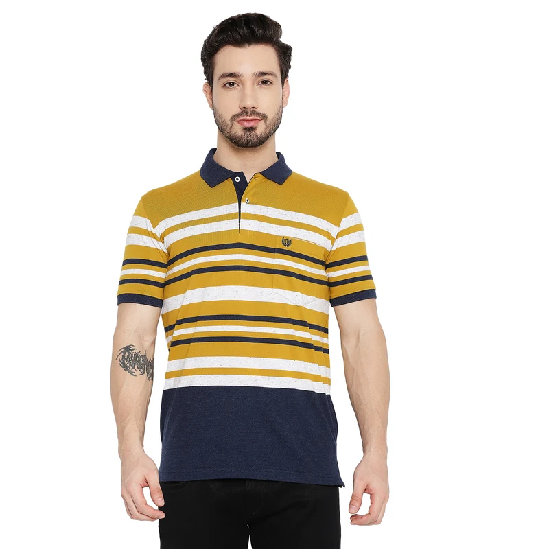 Duke Urban Men Half Sleeve Cotton T-shirt (LF5709) Lime / XL / Striped
