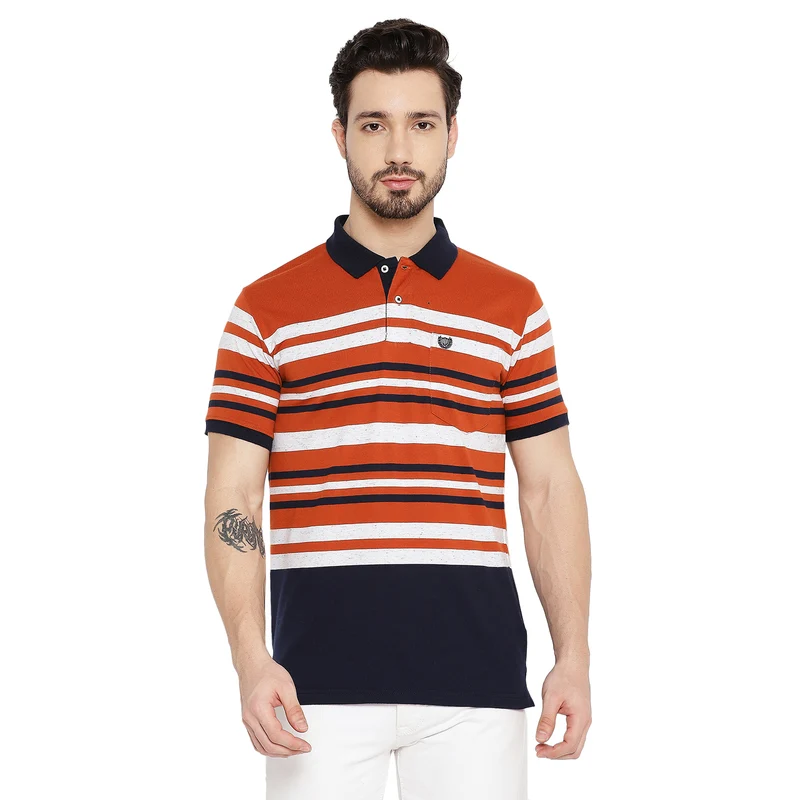 Duke Urban Men Half Sleeve Cotton T-shirt (LF5709) Rust / S / Striped