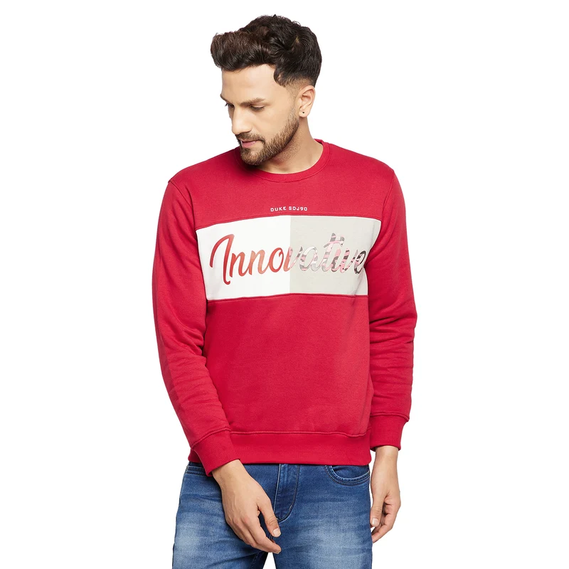 Duke Urban Men Round Neck Sweatshirt (LF6128) Cranberry / XXL / Printed