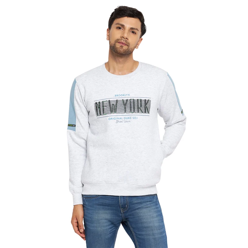 Duke Urban Men Round Neck Sweatshirt (LF6173) S / L.Grey Melange / Printed